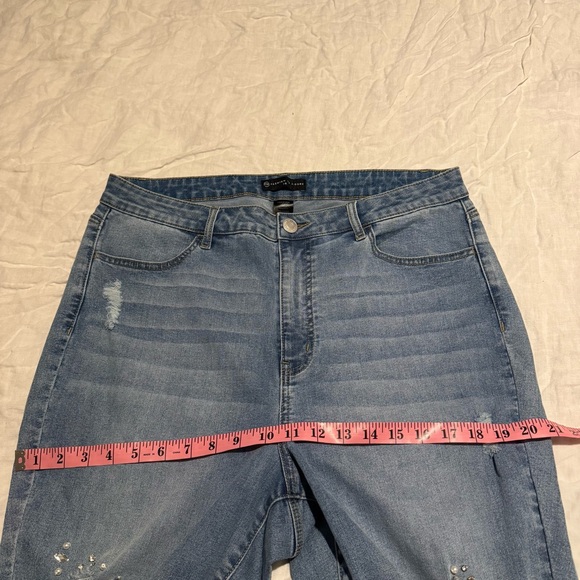 Fashion To Figure Plus 16 Jeans Distressed Rhinestone High Rise Skinny Stretchy - Picture 9 of 13